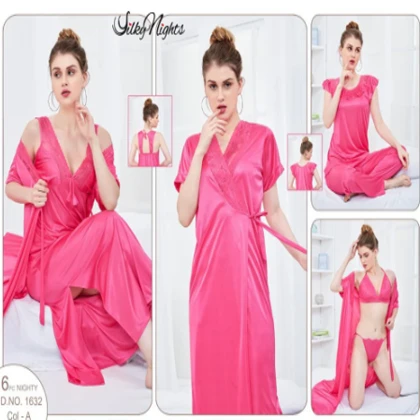 Silky Nights 6-Pieces Lace Work Bridal Nightwear With Side Knot For Girls & Women – Pink price in Pakistan