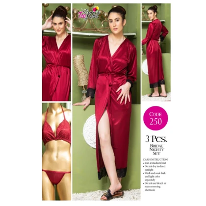 Tee Dot Viscose 3-Pieces Bridal Nightwear For Girls & Women – Maroon price in Pakistan