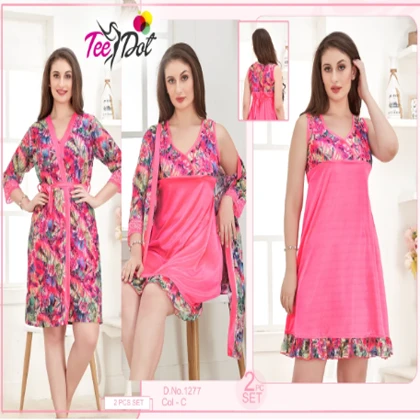 Tee Dot Silk 2-Pieces Printed Bridal Nightwear With Gown For Girls & Women – Pink price in Pakistan