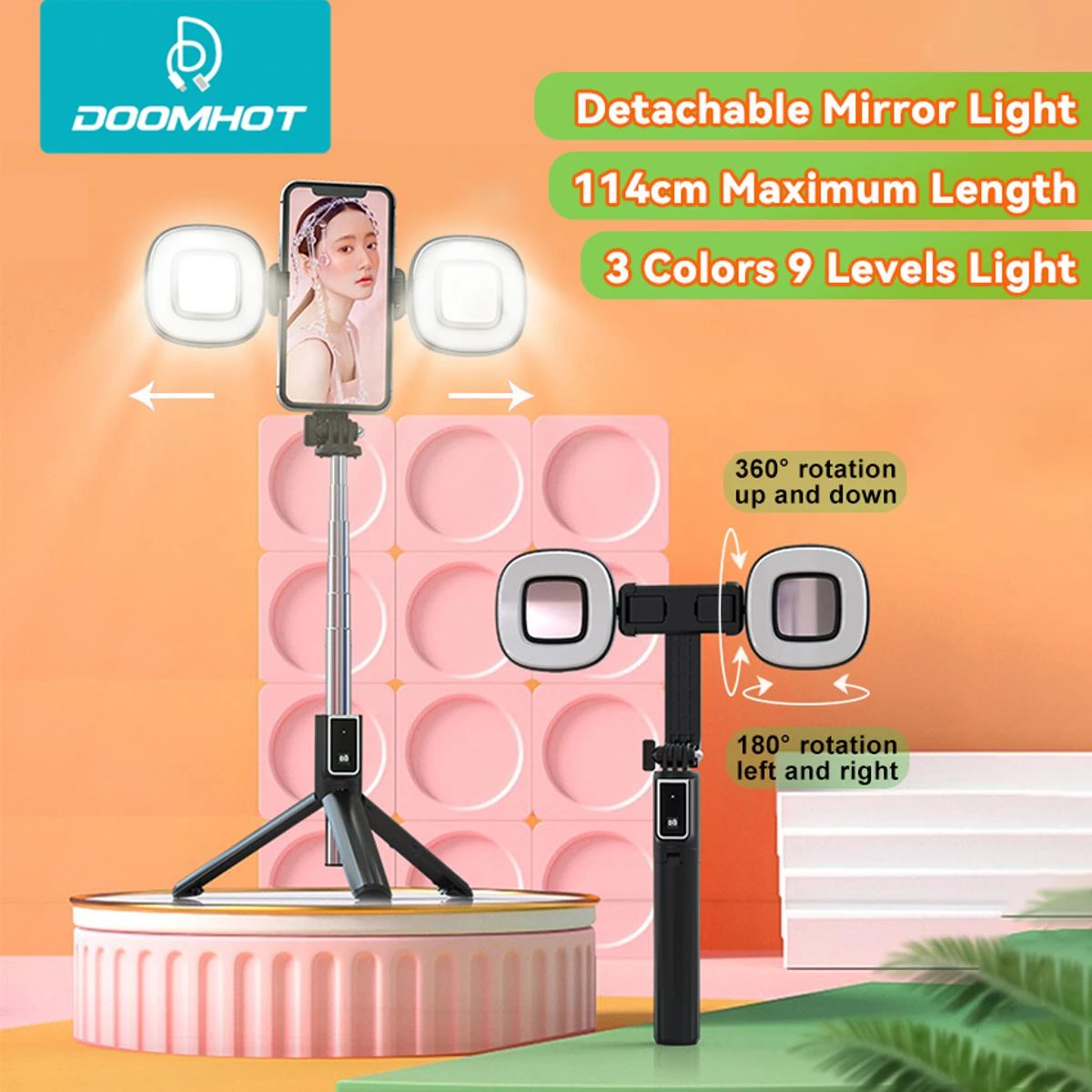 DoomHot Selfie Stick Dual Fill Light Portable Stretchable Holder Desktop Stand Selfie Stick price in Pakistan