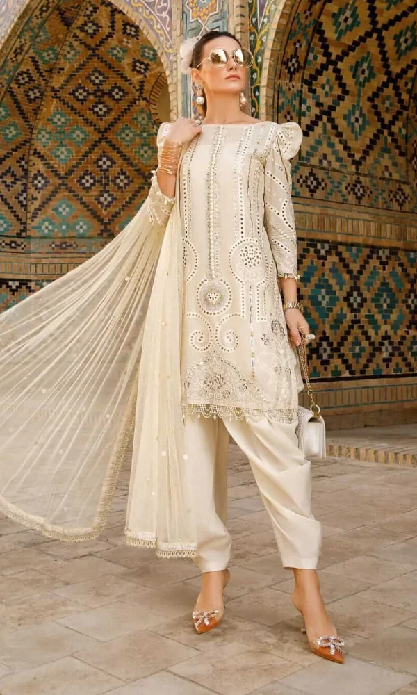 Maria.b – 3PC Lawn Front Embroidered Chicken Kari Suit Embroidered Bamber Chiffon Dupatta price in Pakistan