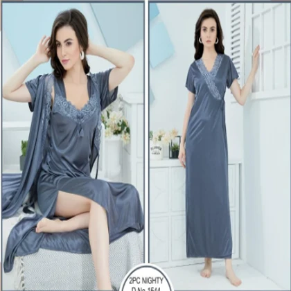 Tee Dot 2-pieces Bridal Nightwear With Side Knot For Girls & Women – Dark Grey price in Pakistan