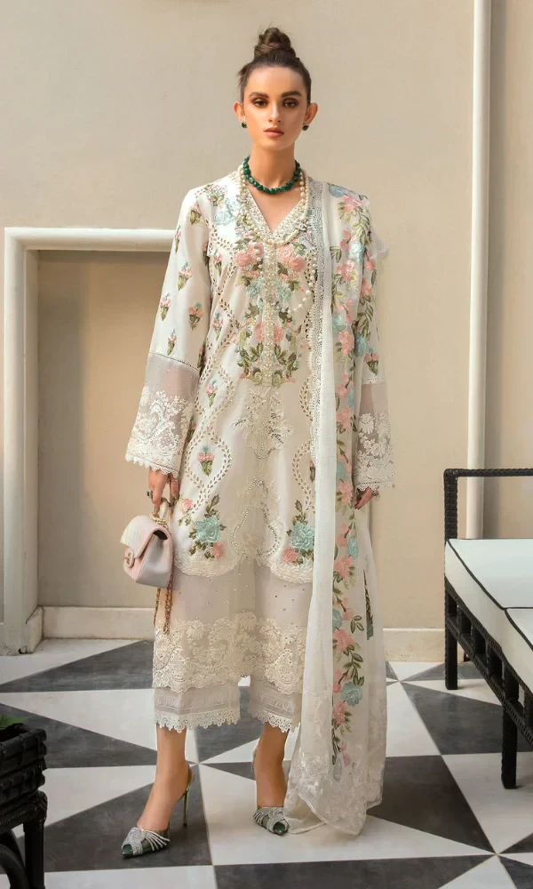 Crimson – 3PC Lawn Heavy Embroidered Chikenkari Work With Organza Embroidered Dupatta price in Pakistan