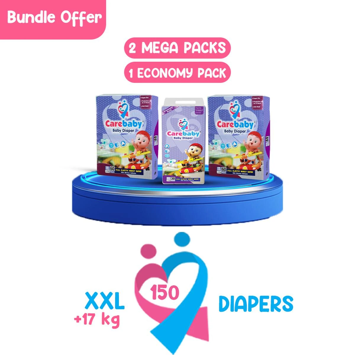 Carebaby Diapers (2 Mega Pack & 1 Economy Pack) XX-Large size , 150 count price in Pakistan