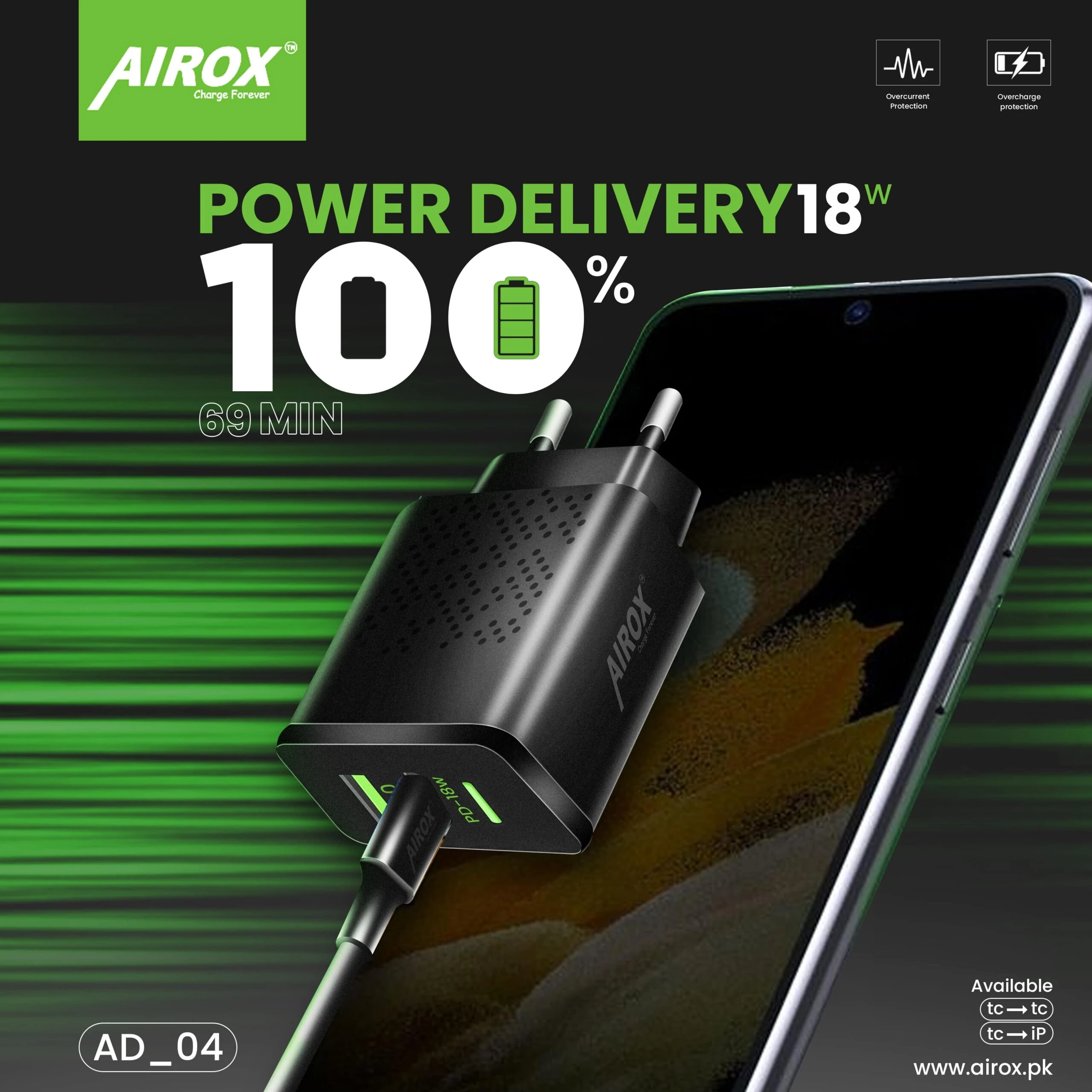Airox High Quality PD Adapter  Fast 3.0  Type C to Lightening Cable price in Pakistan
