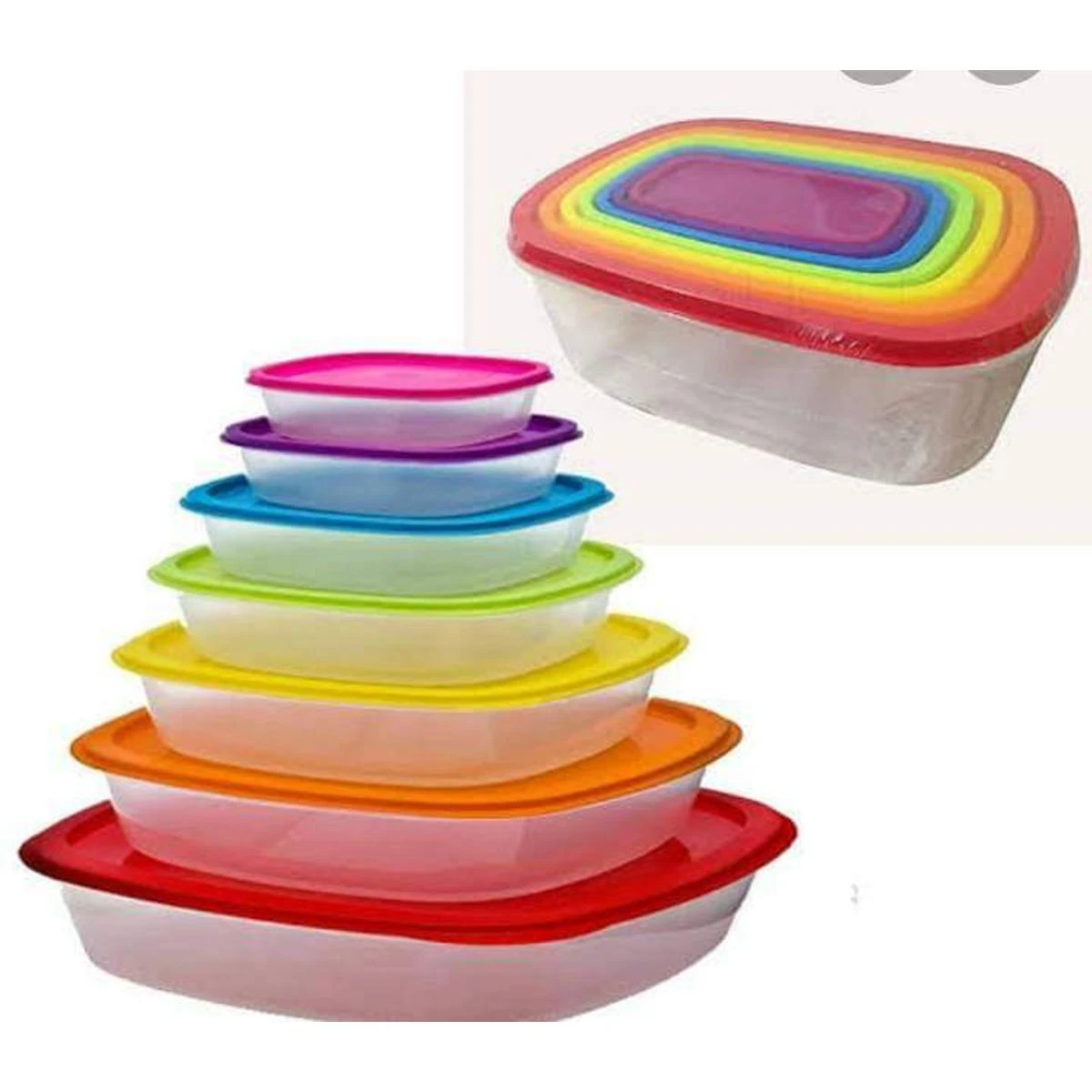 7 Pcs. Microwave Oven Freindly Color Lid Plastic Pots price in Pakistan