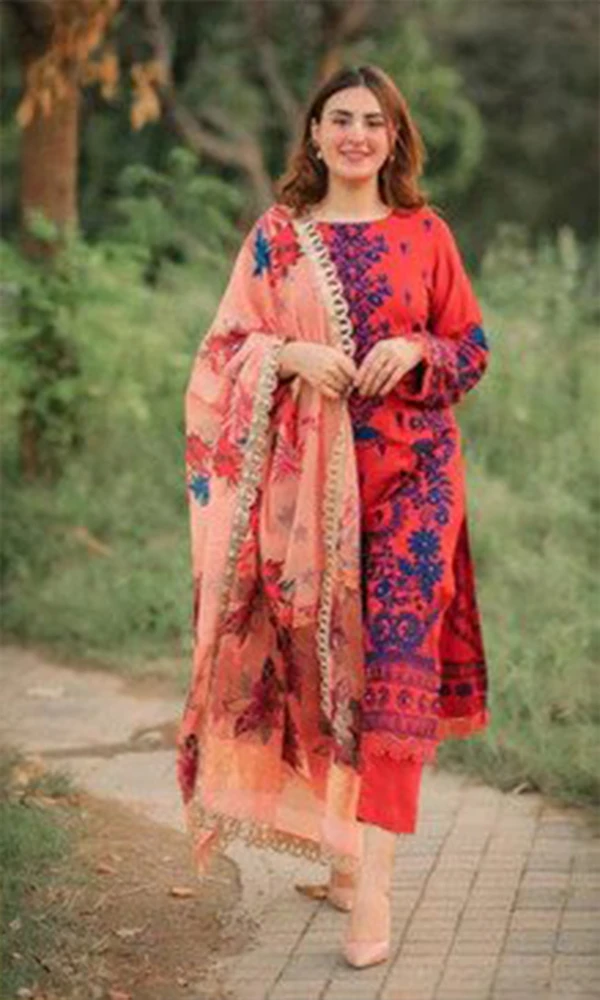 Warda – 3PC Lawn Heavy Embroidered Shirt With Bamber Dupatta price in Pakistan