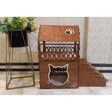 Cat house- wooden cat house modern – brown – white model price in Pakistan