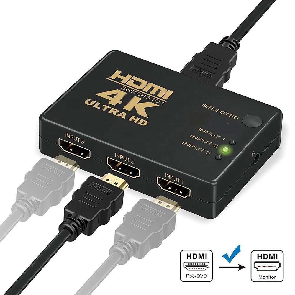 1080P HD 3 In 1 Output HDMI Switch Port 3 4 K  2K Switcher Ultra HD Box Switcher for HDTV DVD Xbox PS3 price in Pakistan