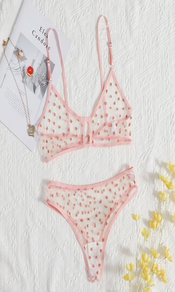 BZEL Women Bra Set Love Mesh Perspective Lingerie Suit price in Pakistan