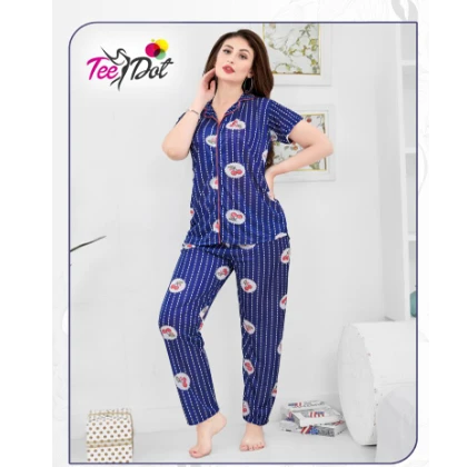 Tee Dot Two Cherry Printed 2-Pieces Nightwear For Girls & Women – Blue price in Pakistan