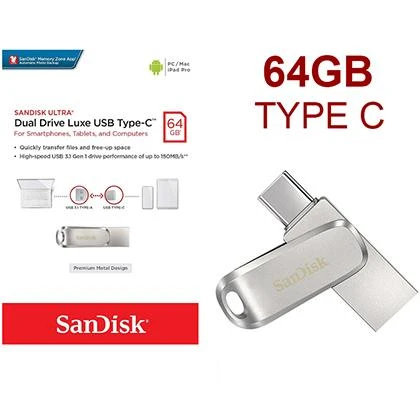 SanDisk 64GB Ultra Dual USB3.1 Disk OTG Type-C Metal OTG Flash Drive Ultra Luxe TypeC Pen Drive Stick for Smartphone Laptop price in Pakistan