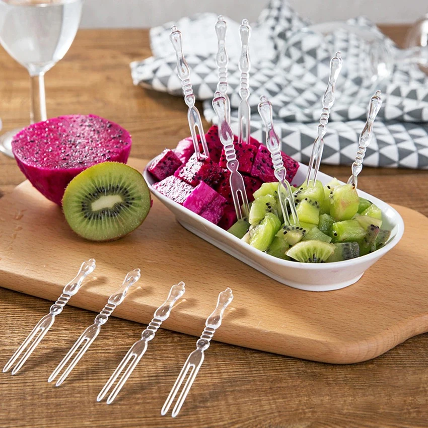 New 50 pc Disposable Party Forks BBQ Sticks fruit fork Transparent Appetizer Forks Set Mini Cake Forks Cocktail Forks For Desserts price in Pakistan
