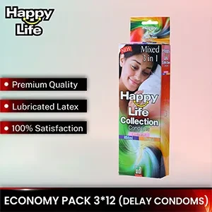 Happy Life Collection – Ribbed, Contoured, Dotted Condoms (12*3) Bulk Pack price in Pakistan