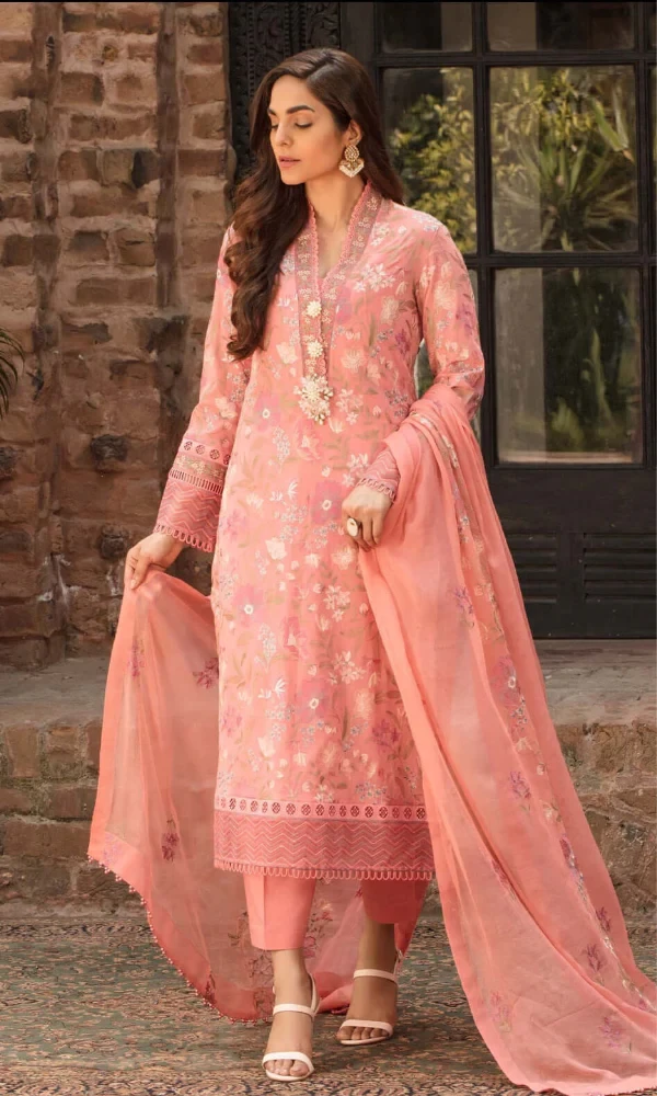 Bareeze-3PC Linen Embroidered Shirt With Embroidered (D) price in Pakistan