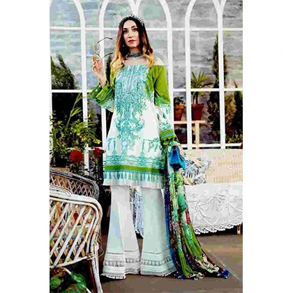 3PC Lawn Neckline Embroidered Shirt with Printed Chiffon Dupatta (D) price in Pakistan