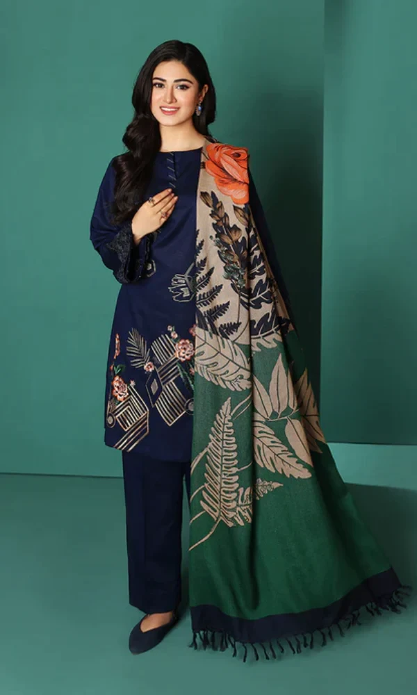 NISHAT – 3PC Dhanak Heavy Embroidered Shirt With Printed Printed Pashmina Shawl price in Pakistan
