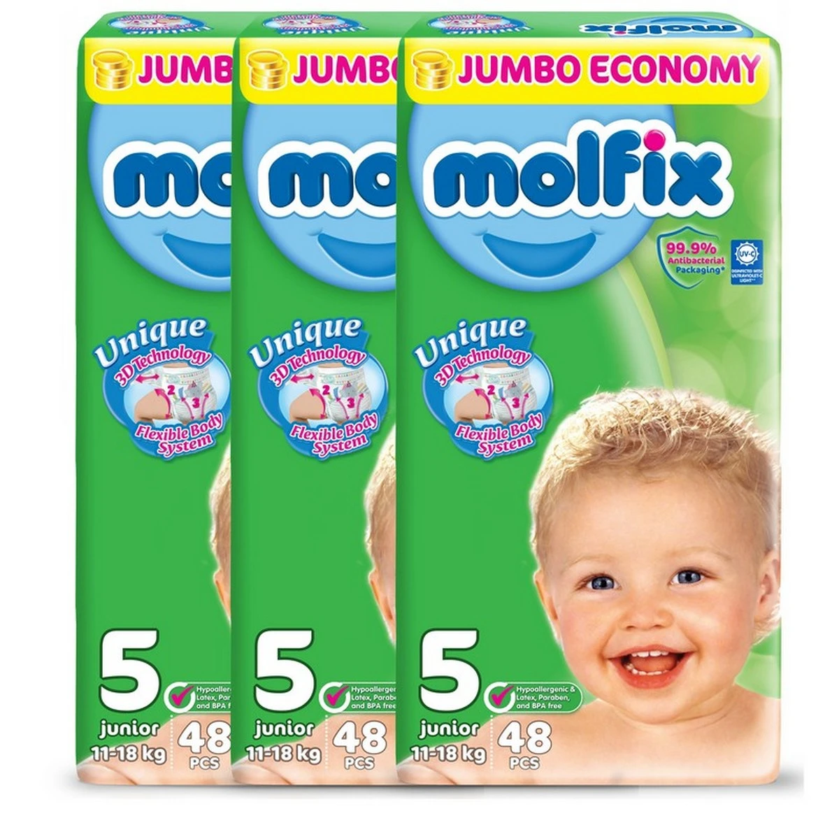 Molfix Diaper Jumbo Packs Size 5 Junior (11-18Kg, 48Pcs, price in Pakistan