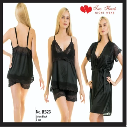 Two Hearts 3 Pieces Silk Nightwear & Lingerie Women & Girls price in Pakistan