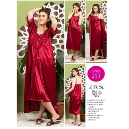 Tee Dot Viscose 2-Pieces Bridal Nightwear With Gown For Girls & Women – Maroon price in Pakistan