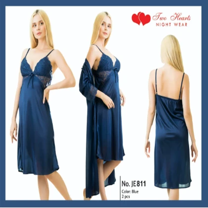 Two Hearts 2 Piece Silk Nightwear For Girls & Women – Blue price in Pakistan