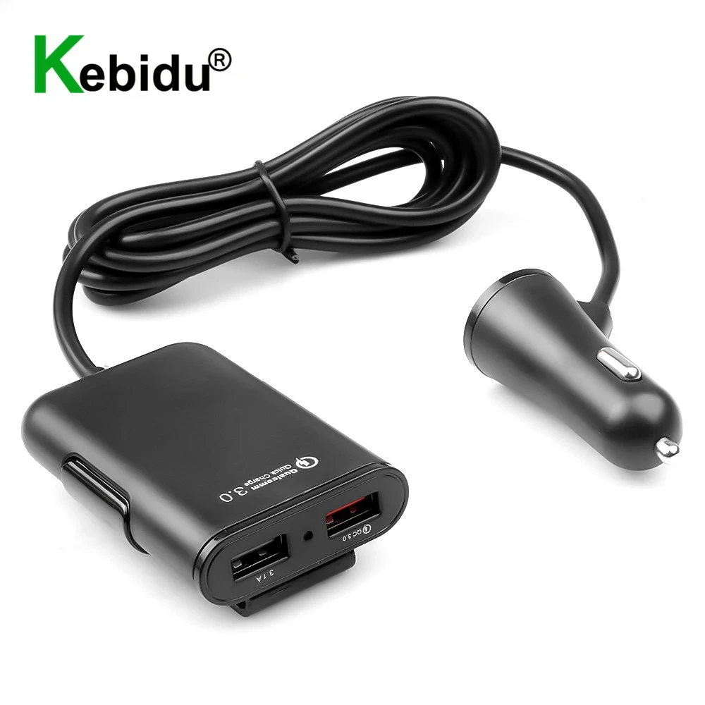 Kebidu 4 Ports USB Fast Car Charger – with 1 QC 3.0 USB Port 1.7M Extension Cable Phone Power Charge Adapter price in Pakistan