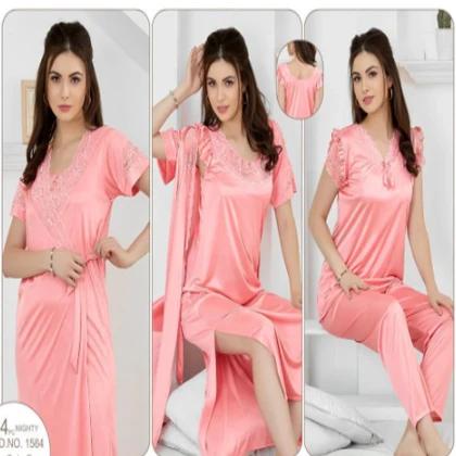 Silky Nights 4-Pieces Embroidery Bridal Nightwear With Side Knot For Girls & Women – Baby Pink price in Pakistan