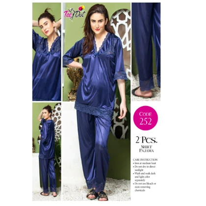 Tee Dot Shirt & Pajama Viscose 2-Pieces Nightwear For Girls & Women – Blue price in Pakistan
