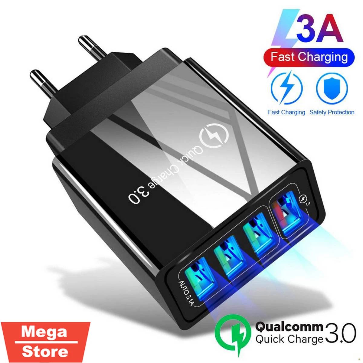 Qualcomm QC 3.0 Fast Charger With 4 USB Port 3A 30W Quick Charge For All Brands price in Pakistan