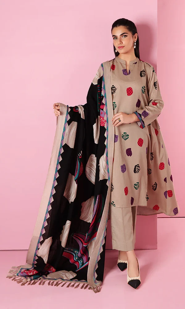 Nishat – 3PC Dhanak Heavy Embroidered Shirt With Printed Shawl price in Pakistan