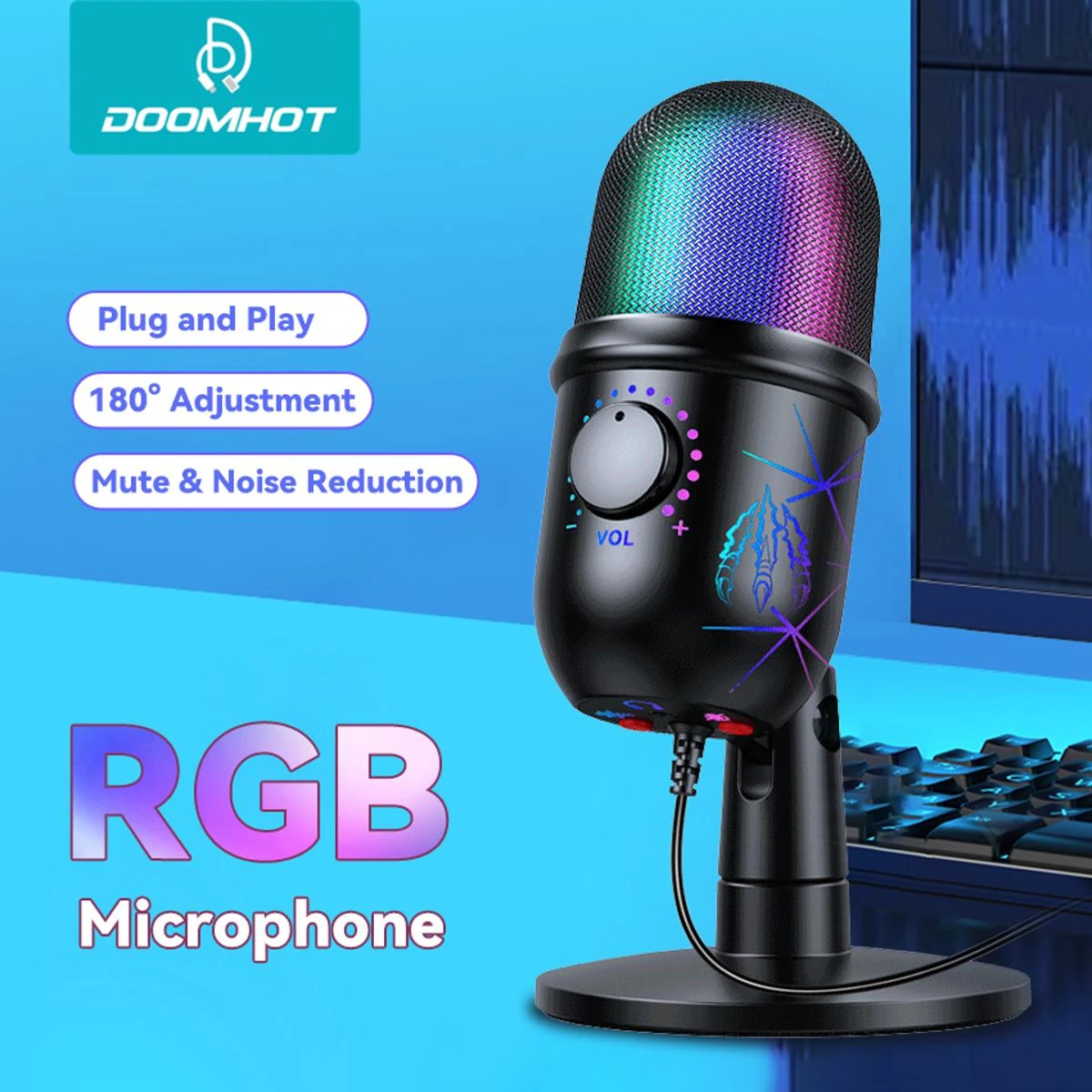 DoomHot USB Microphone PC Condenser Microphone Desktop RGB Lighting Microphone price in Pakistan