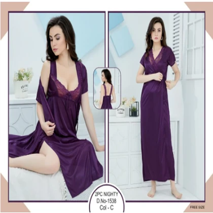Tee Dot 2-pieces Bridal Nightwear With Side Knot For Girls & Women – Purple price in Pakistan